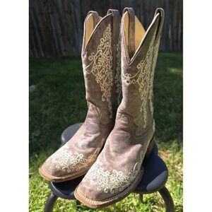 Corral® Women's 5.5 M Crater Bone Embroidery Square-Toe Western Boots in Brown